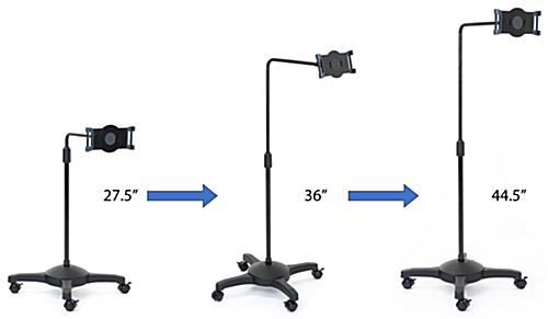 L-arm adjustable tablet holder with wheels and height adjustable settings